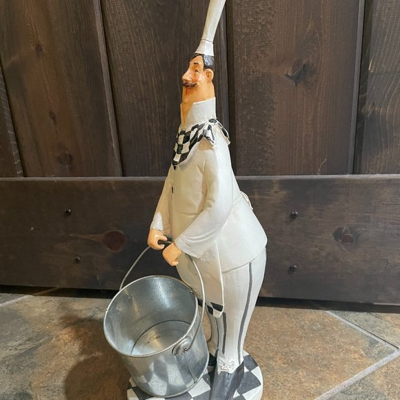 Vintage Hand Carved Wood Italian Chef Wine Bottle Holder  French chef wine bottle holder